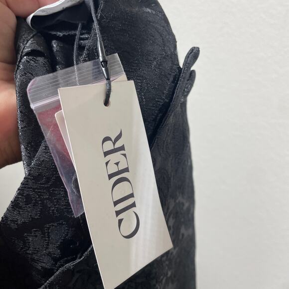 Cider XS Asymmetric Button Floral Brocade Wide Leg Cargo Pockets Pants Black - Picture 6 of 9